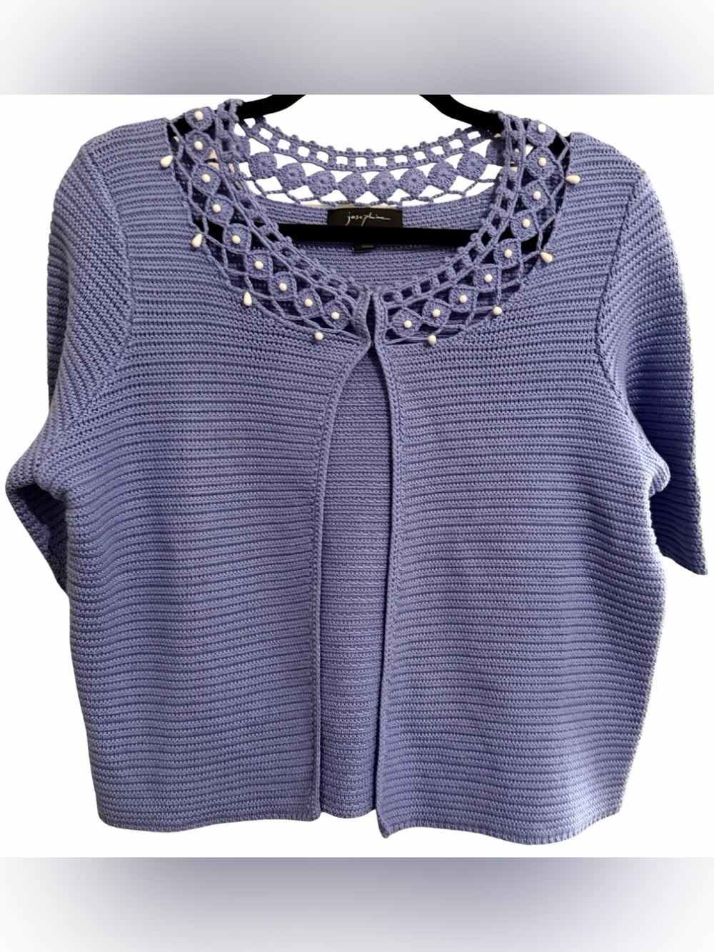 Josephine Women’s Medium Lavender Crochet Pearl Beaded Knit Cardigan
